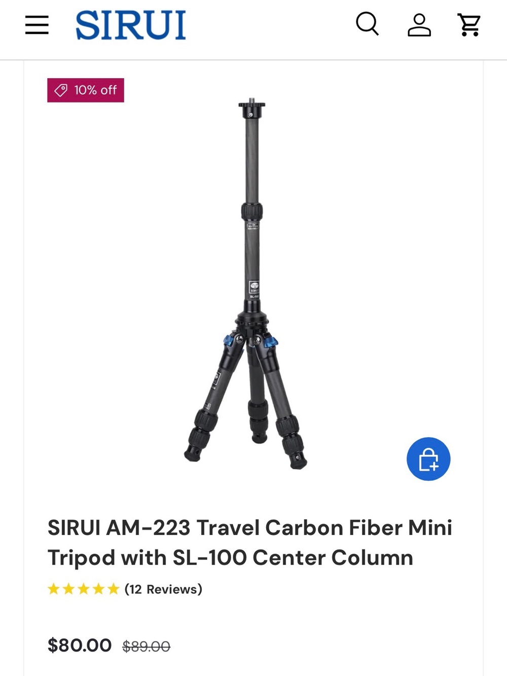 AM-223 Carbon Fiber Travel Mini Tripod with SL-100 Center Column - Black
